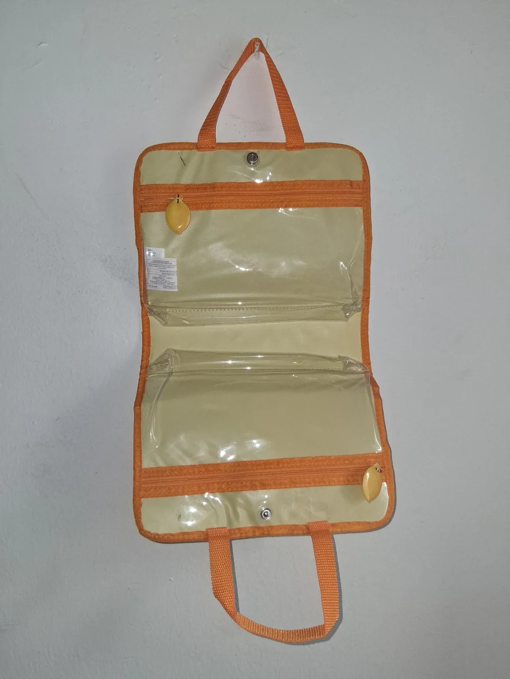 Lemon-Print Yellow Cosmetic Case with Orange Trim